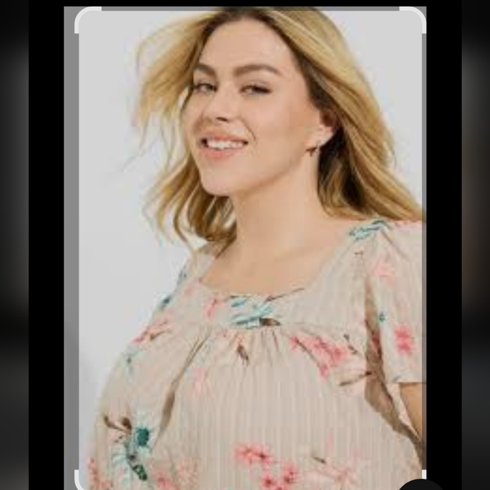 Torrid Cream Blouse with Pleated Ruffles